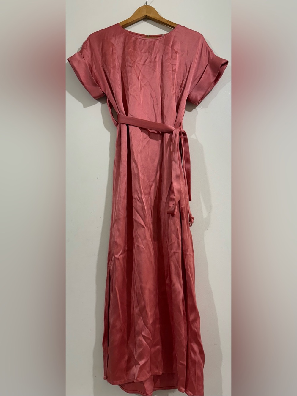 LAPOINTE Women's Maxi Belted Satin Dress - Rose Pink